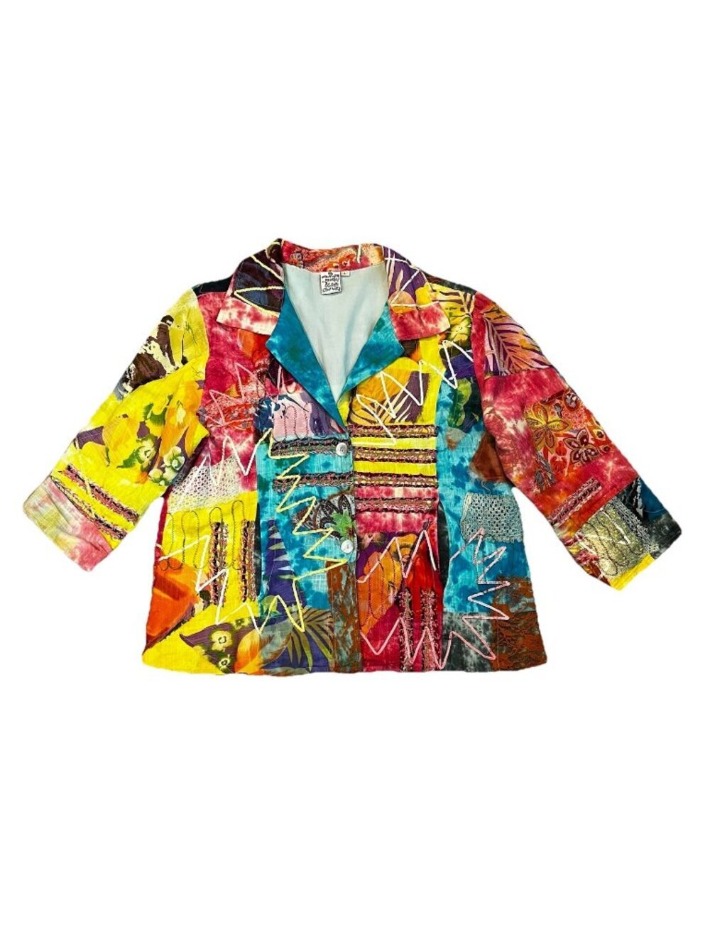 Parsley & Sage Jacket Large Boho Artsy Patchwork Applique Abstract Colorful